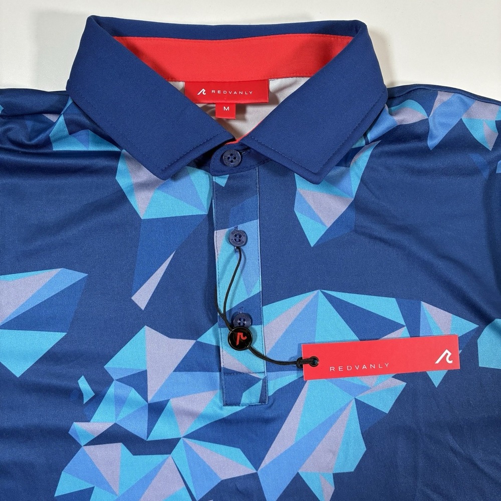 NEW Redvanly Bond Golf Polo Shirt Medium Mazarine Blue Diamonds All Over AOP